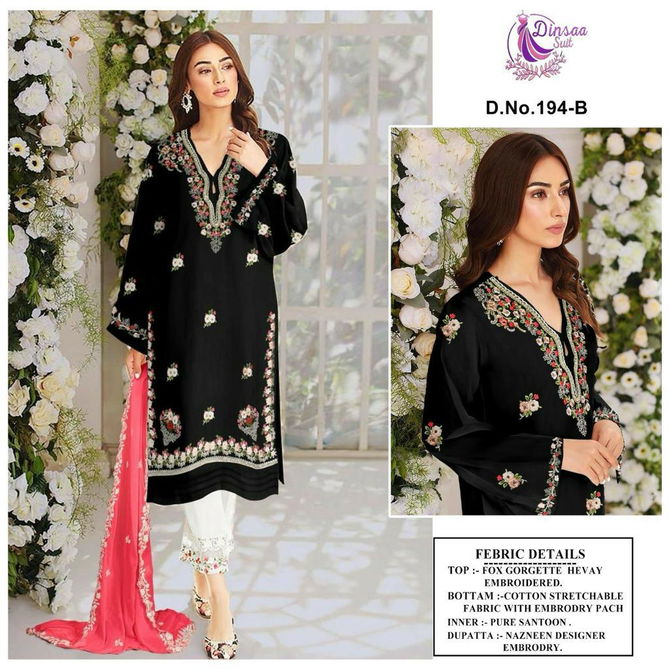 Dinsaa 194 A To D Embroidery Georgette Pakistani Readymade Suits Wholesale Clothing Suppliers In India